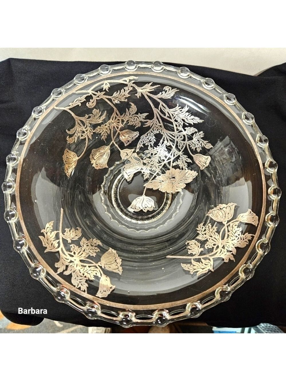 Vintage Antique 50s Silver City Co Silver-plated "Flanders Poppy" Glass Bowl
